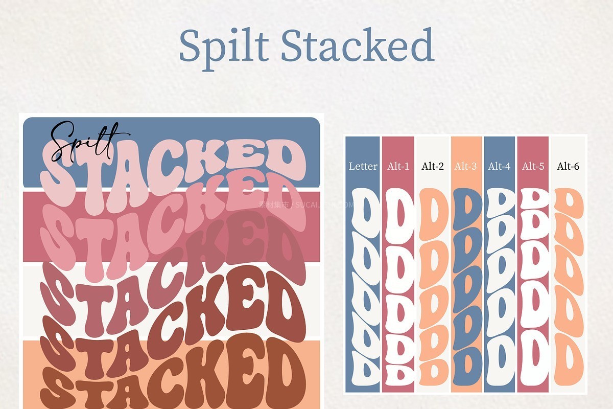 Spilt Stacked Bundle:11款创意堆叠效果装饰字体